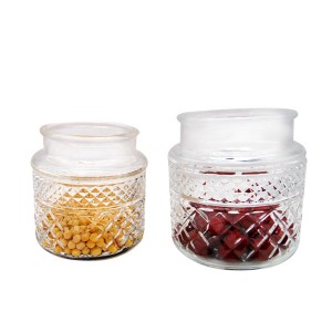1L Antique Large Wide Mouth Diamond Glass Dessert Jar