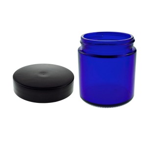 MBK 4OZ Blue Stainless Sighted Glass Jar with Black ABS Lid