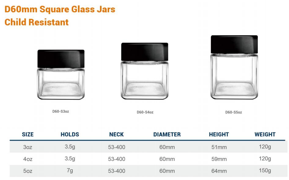 3oz Square Glass Container with Child Resistant Cap