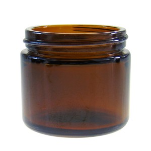 MBK Packaging 2oz amber straight side glass jar with black PP lid