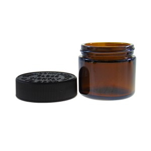 MBK Packaging 2oz amber straight side glass jar with black PP lid