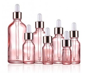 15ml Pink Glass Round Bottles with White Glass Dropper