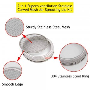 16OZ Wide Mouth Glass Mason Seed Jar With Stainless Steel Sprouting Lids