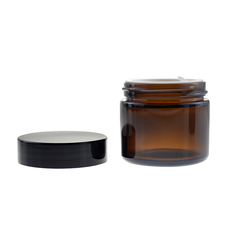 MBK Packaging 2oz amber straight side glass jar with black PP lid Featured Image