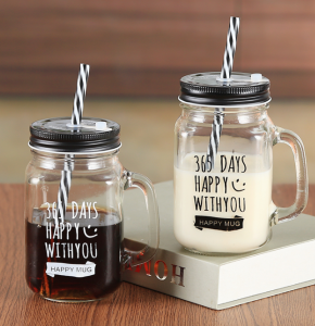 480ml 16OZ Clear Glass Mason Jar with Handle for Beer Drinking