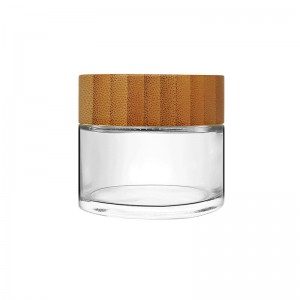 3 oz Clear Child Resistant Bamboo Lid Glass Container