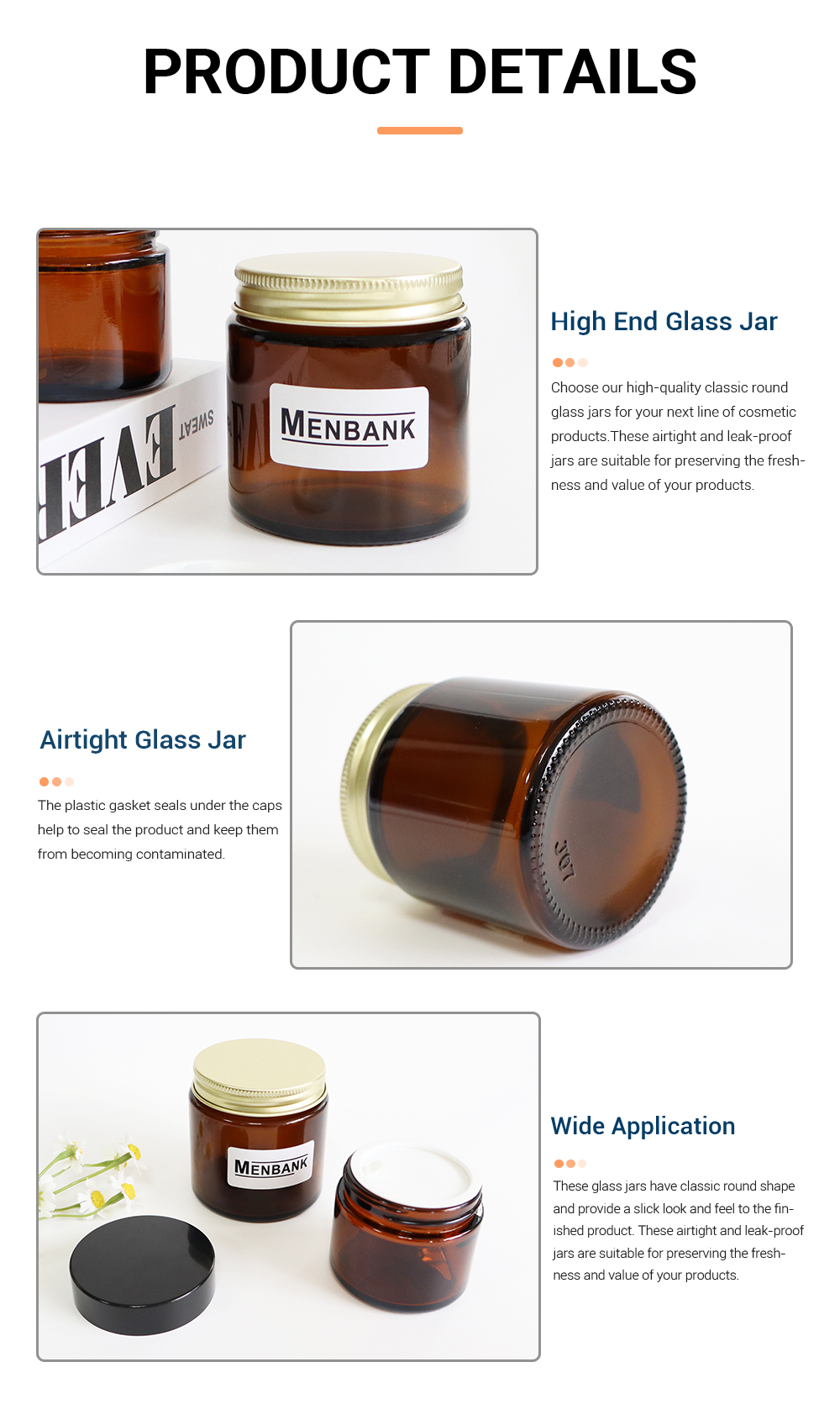 4 oz Amber Wide Mouth Straight sided glass Cream Jar for Skincare