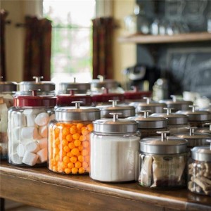 2 gallon Glass flour Jars with Fresh Sealed Brushed Metal Lids