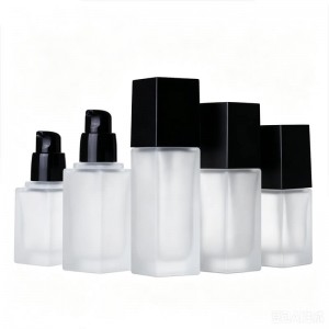 15ml-100ml Thick Bottom Frosted Square Glass Foundation Bottle with Pump | Luxury Matte Glass Cosmetic Packaging for Makeup & Skincare Brands