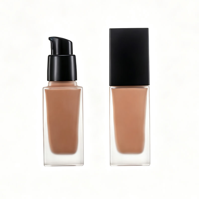 15ml-100ml Thick Bottom Frosted Square Glass Foundation Bottle with Pump | Luxury Matte Glass Cosmetic Packaging for Makeup & Skincare Brands Featured Image