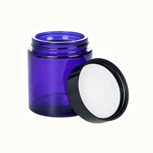 Tall 4OZ Blue Straight Side Glass Jar with Inner Liner and Black Lid