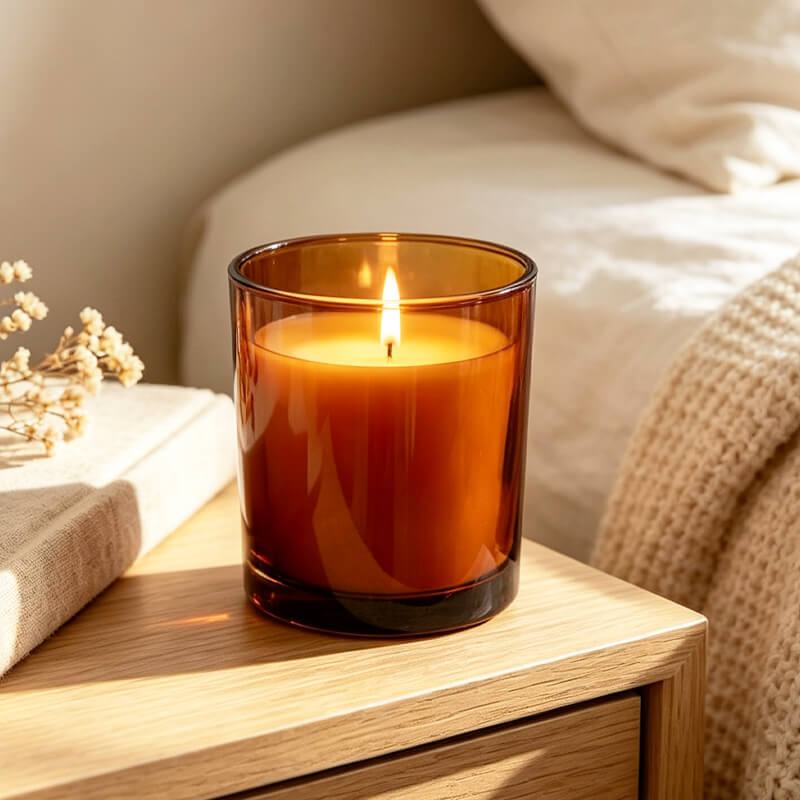 Custom Amber glass candle jar